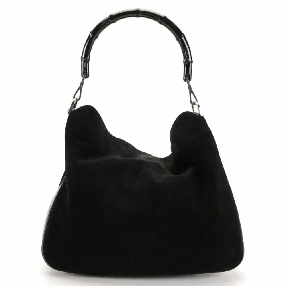 Gucci Bamboo Top Handle Hobo Tote Black Suede